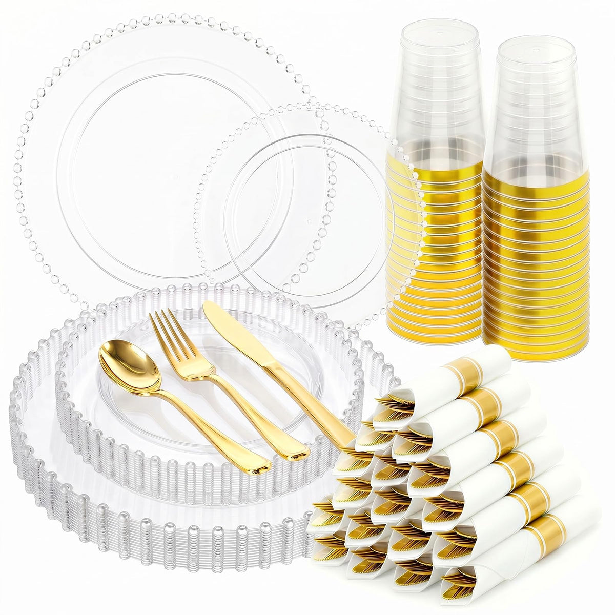 175pcs Plastic Dinnerware Set Ivory 25 Guests for Wedding