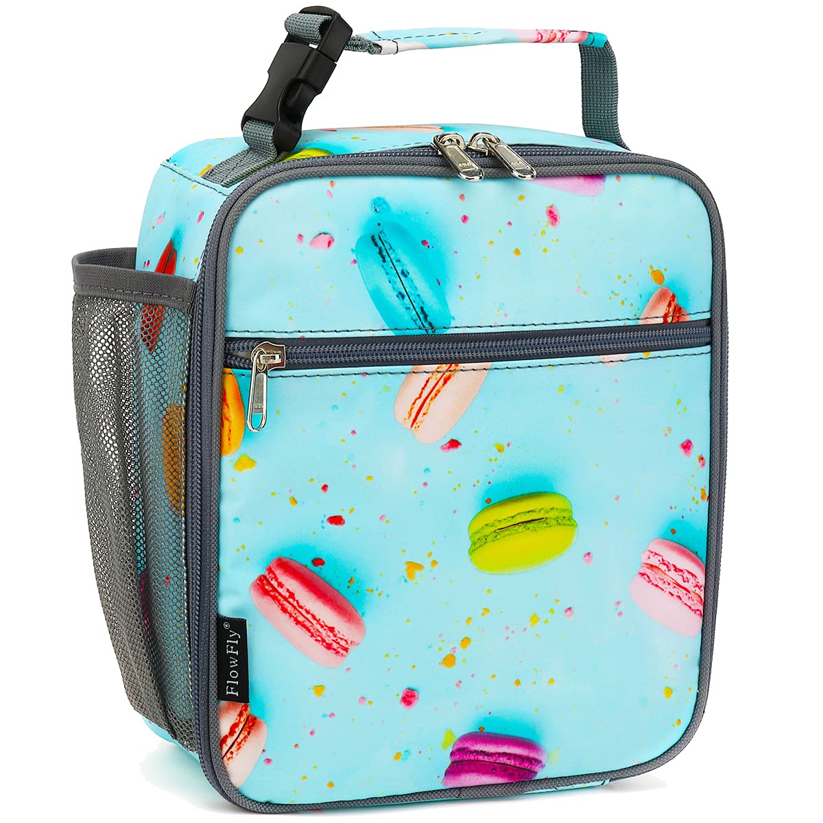 FlowFly Kids Lunch Box Insulated Letter Print Soft Bag Mini Cooler Back to School Thermal Meal Tote Kit for Girls, Boys, Black