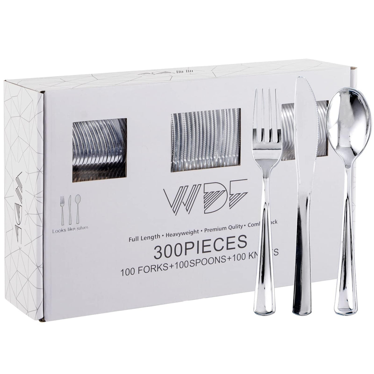 WDF300 Pieces Gold Plastic Silverware - Heavy Duty Disposable Cutlery Set Plastic Gold Silverware Set Includes 100 Forks, 100 Spoons, 100 Knives for Party/Baby Shower/Wedding/Birthday/Thanksgiving