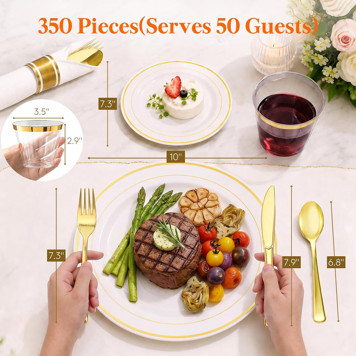 Lifewit 350PCS Disposable Dinnerware Set, Plastic Plates for 50 Guests