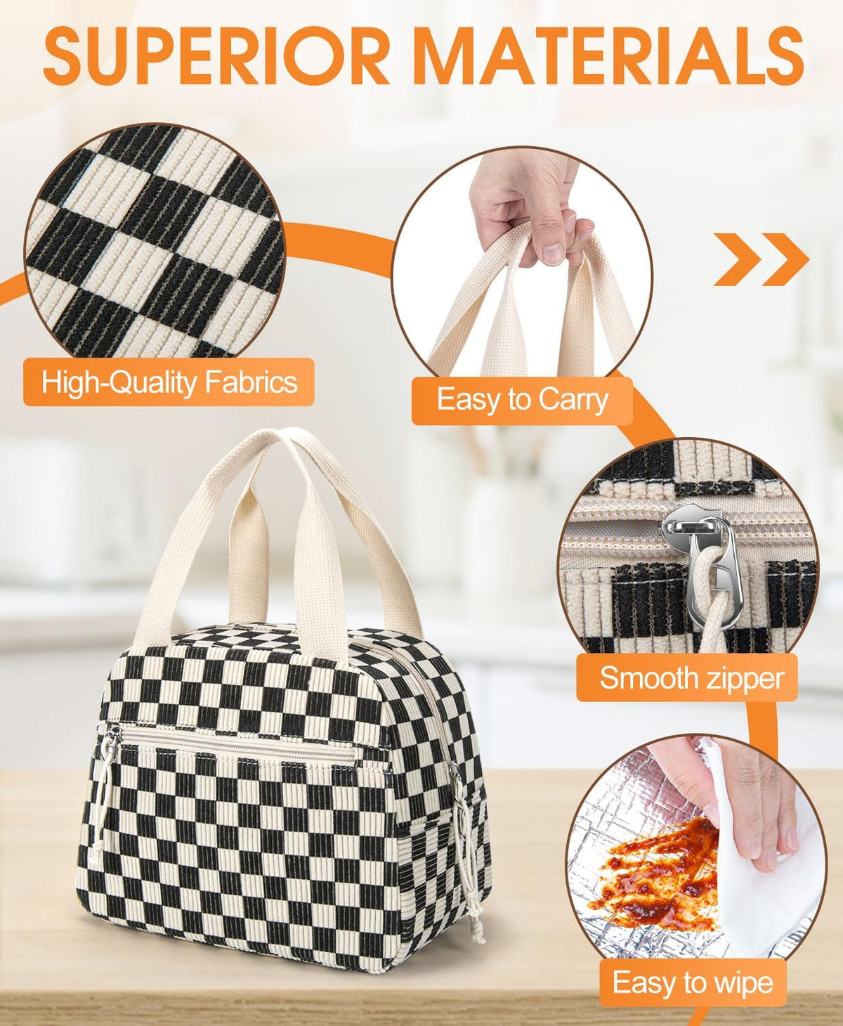 Lunch Bag for Women Men, Corduroy Small Insulated Lunch Box