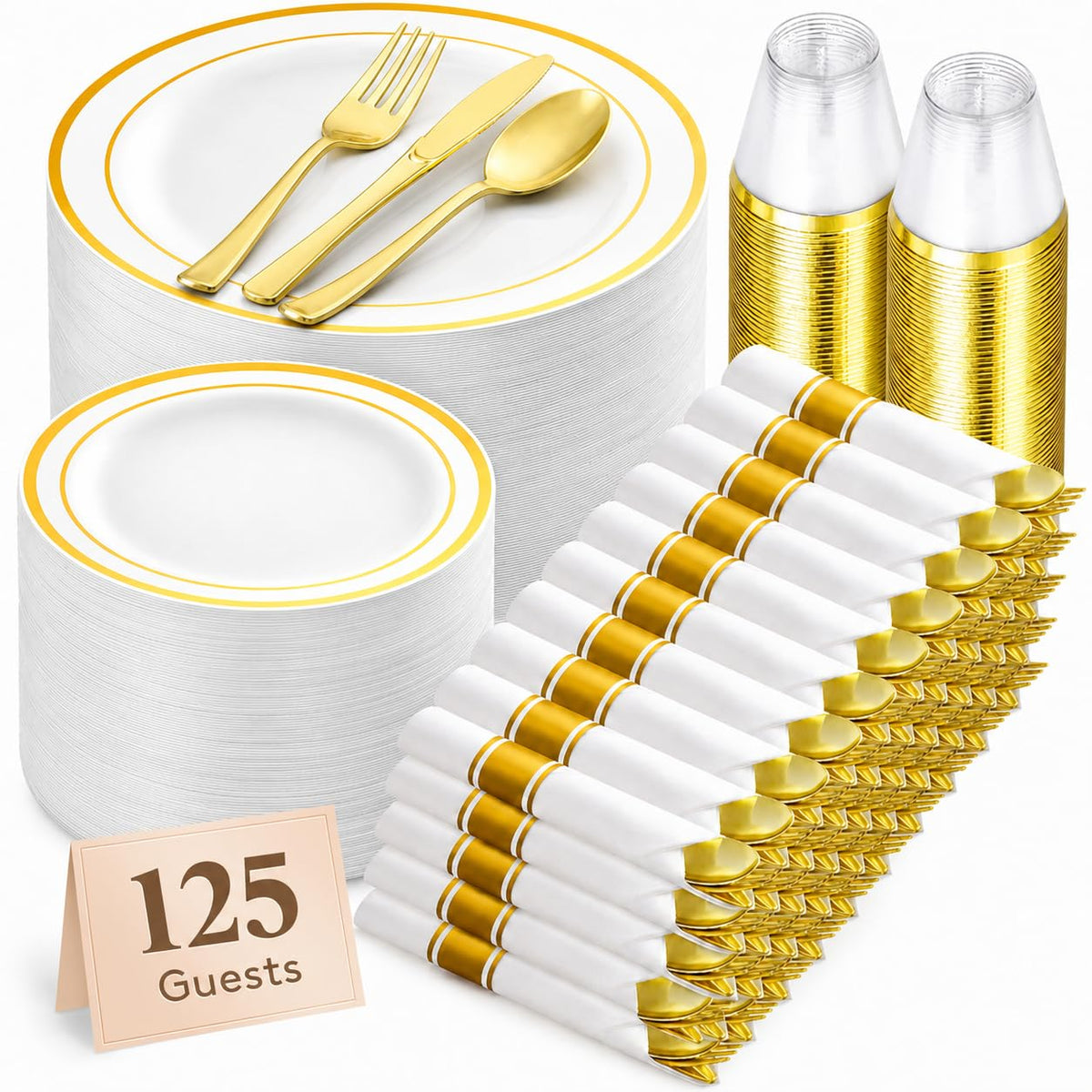 Lifewit 350PCS Disposable Dinnerware Set, Plastic Plates for 50 Guests