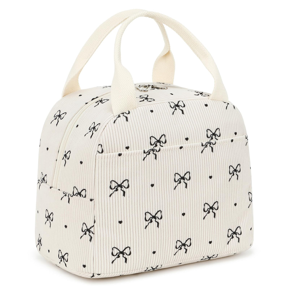 EurCross Upgraded Compact Black Lunch Bag for Girls Women,Canvas Reusable Insulated Polka Dot Lunch Tote Box Bag for Work School