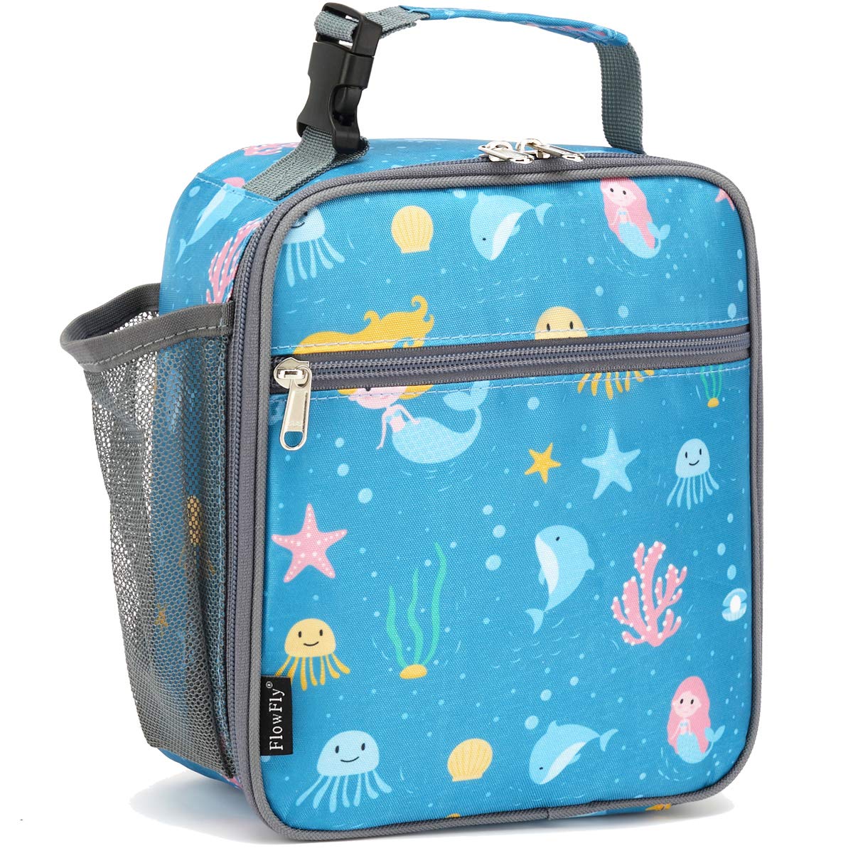 FlowFly Kids Lunch Box Insulated Letter Print Soft Bag Mini Cooler Back to School Thermal Meal Tote Kit for Girls, Boys, Black
