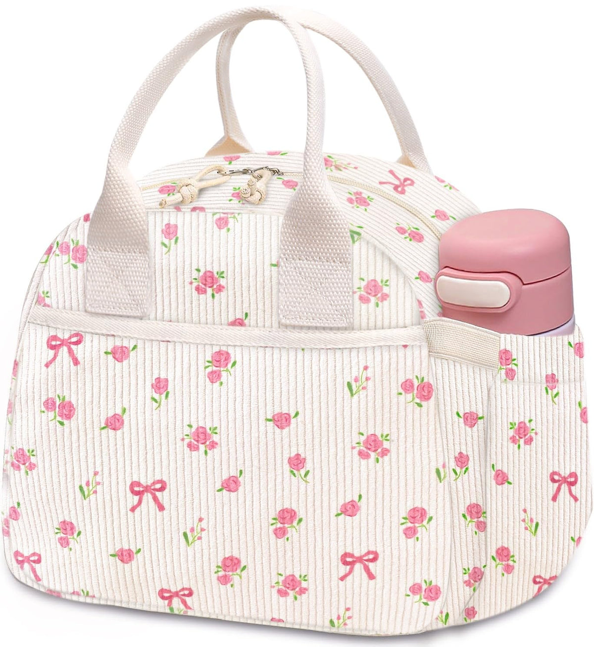 Carry bloom Lunch Box for Women, Insulated Lunch Bag Cute Corduroy Lunchbox