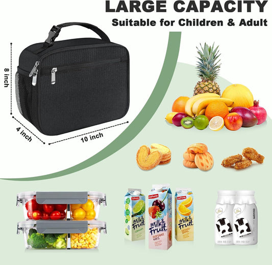 Kids Lunch Box for Boys Girls Lunch Bag Insulated Durable Lunchbox Children Lunch Tote Bag for School Black