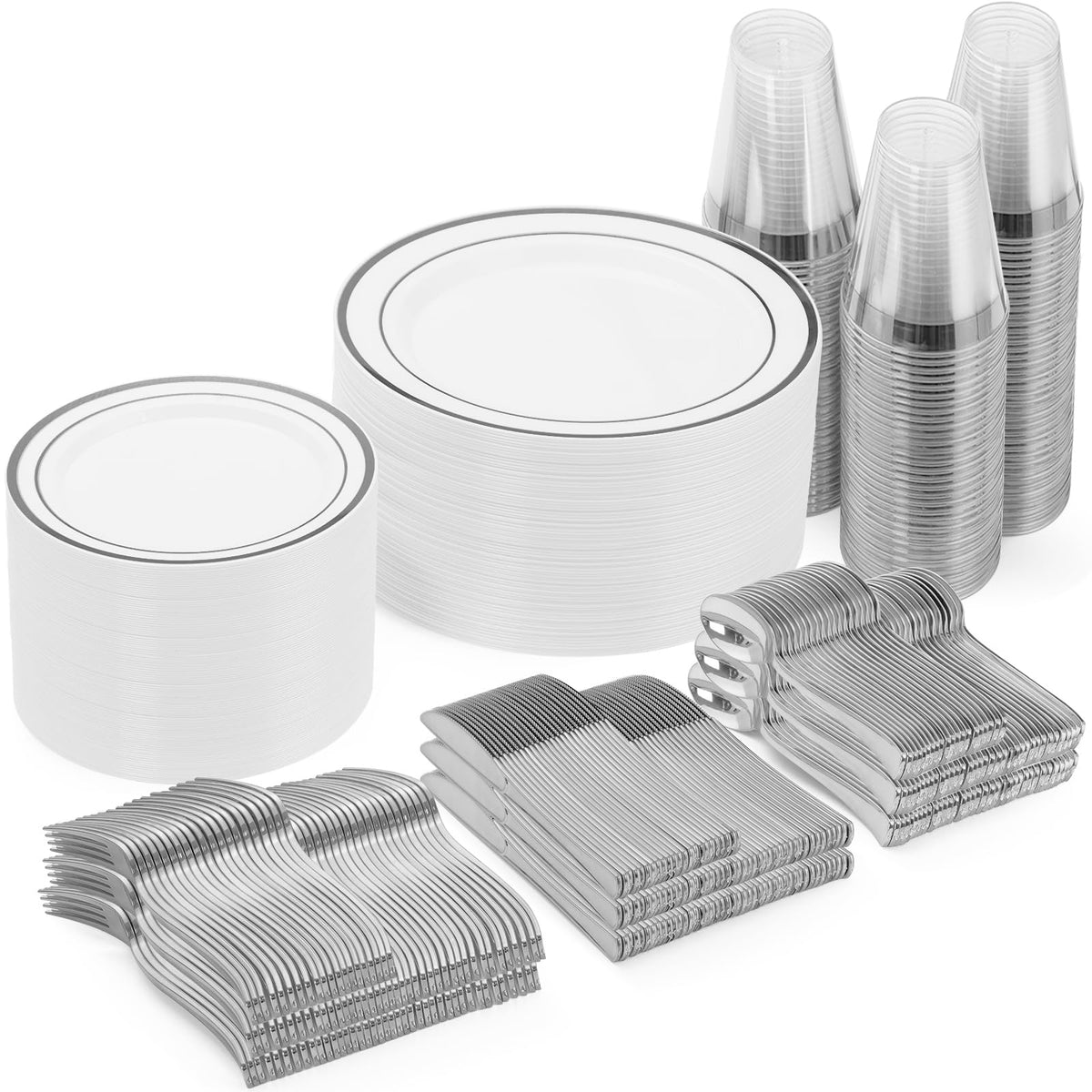 Goodluck 600 Plastic Piece Disposable Silver Plates for 100 Guests