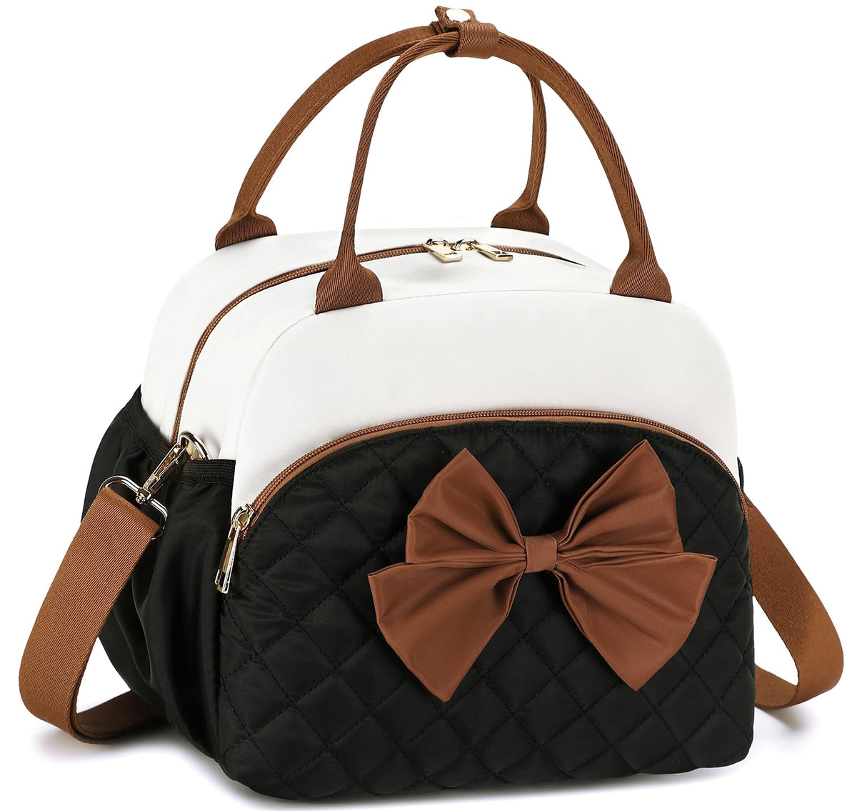 LEDAOU Lunch Box for Women, Quilted Insulated Lunch Bag, Puffy Lunch Tote with Adjustable Shoulder Strap for Work School Travel (Brown, Regular 9L)