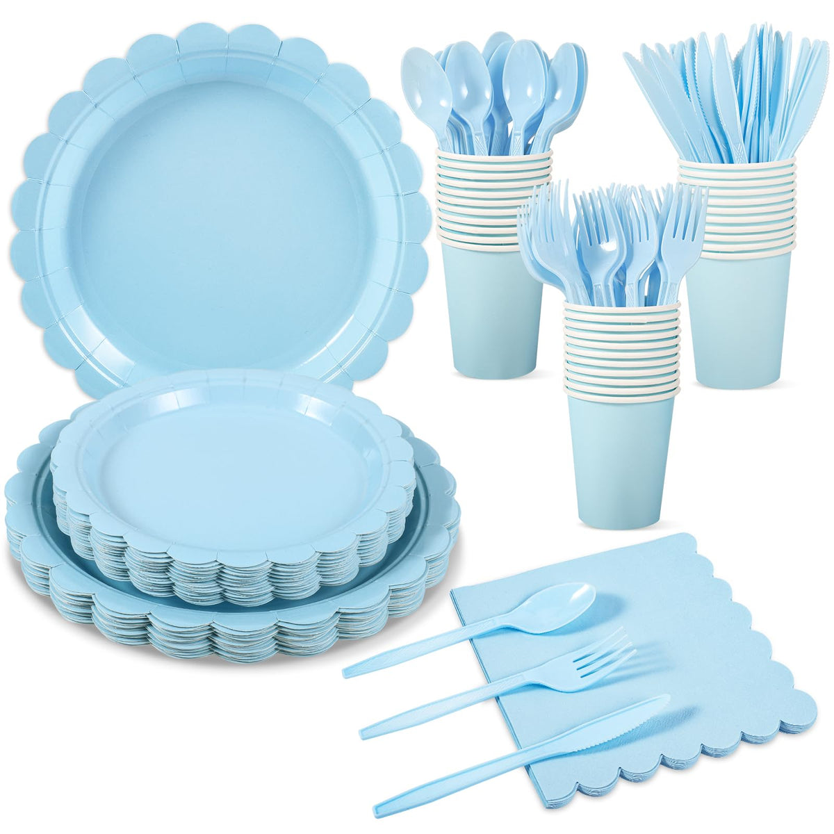 25 Set Party Plates and Cups and Napkins Ivory Scalloped Dinnerware