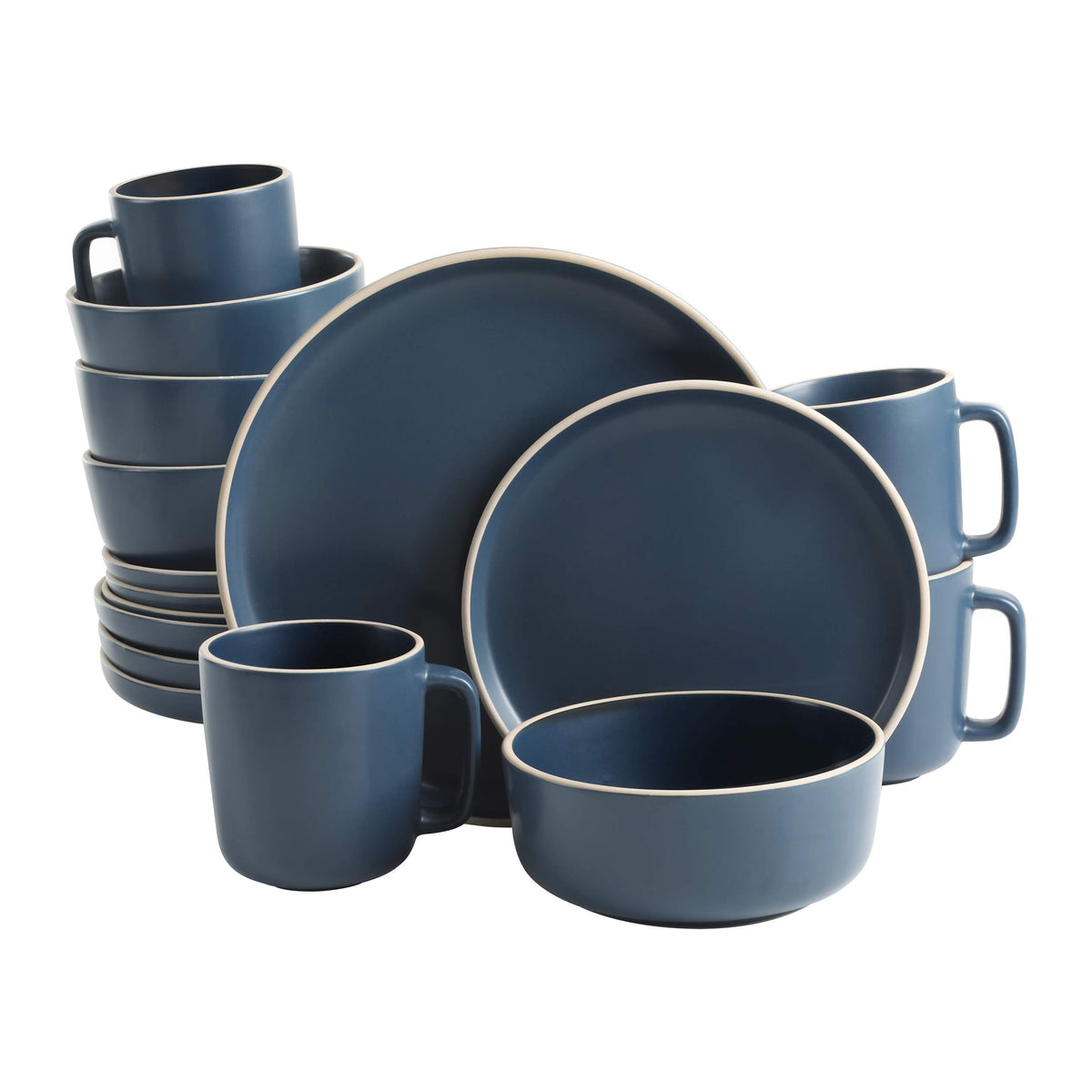 Gibson Home Zuma Stoneware Plates, Bowls, & Mugs Dinnerware Set - Matte Black, Service for Four (16pcs)