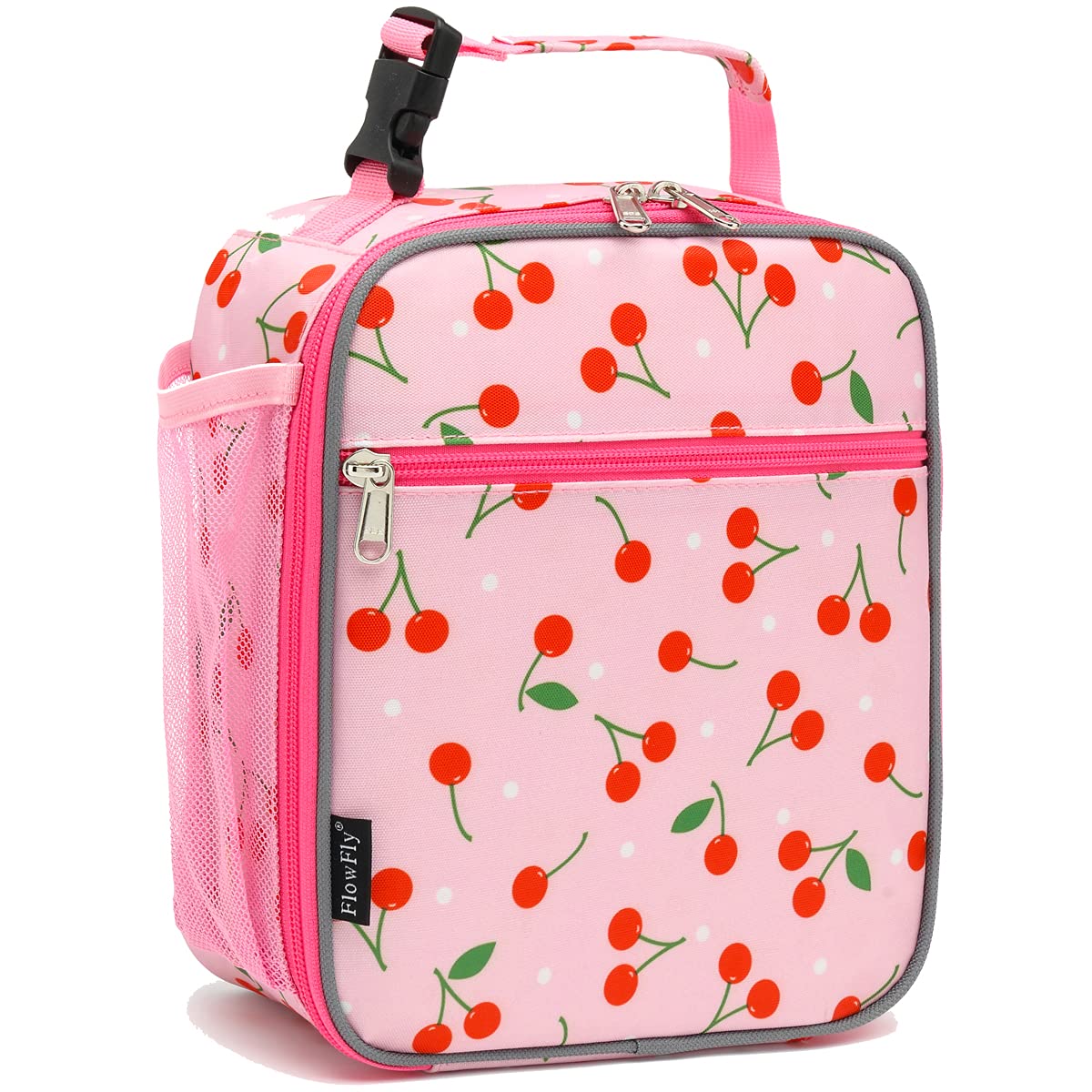 FlowFly Kids Lunch Box Insulated Letter Print Soft Bag Mini Cooler Back to School Thermal Meal Tote Kit for Girls, Boys, Black