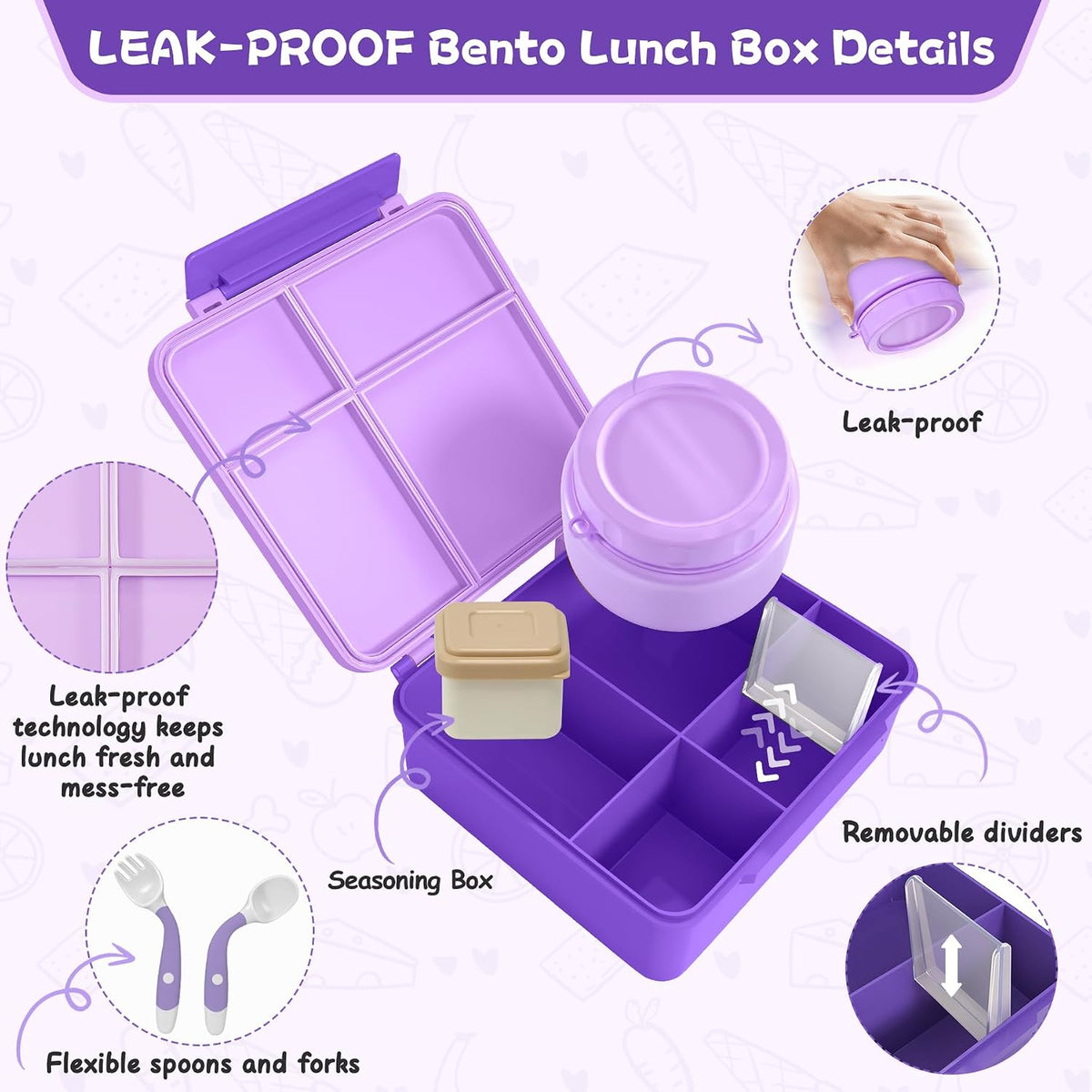 Aimsnk Lunch Box Kids with Thermo Insulated Lunch Bag for School, Purple