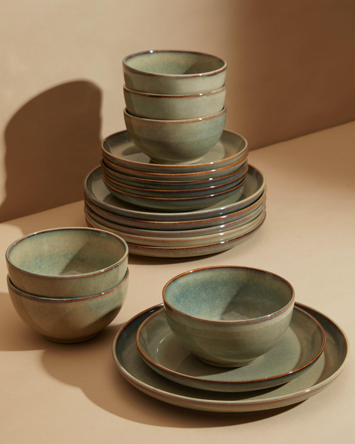 Pokini Stoneware Dinnerware Sets for 4, 12pcs Plates and Bowls Sets Dishes