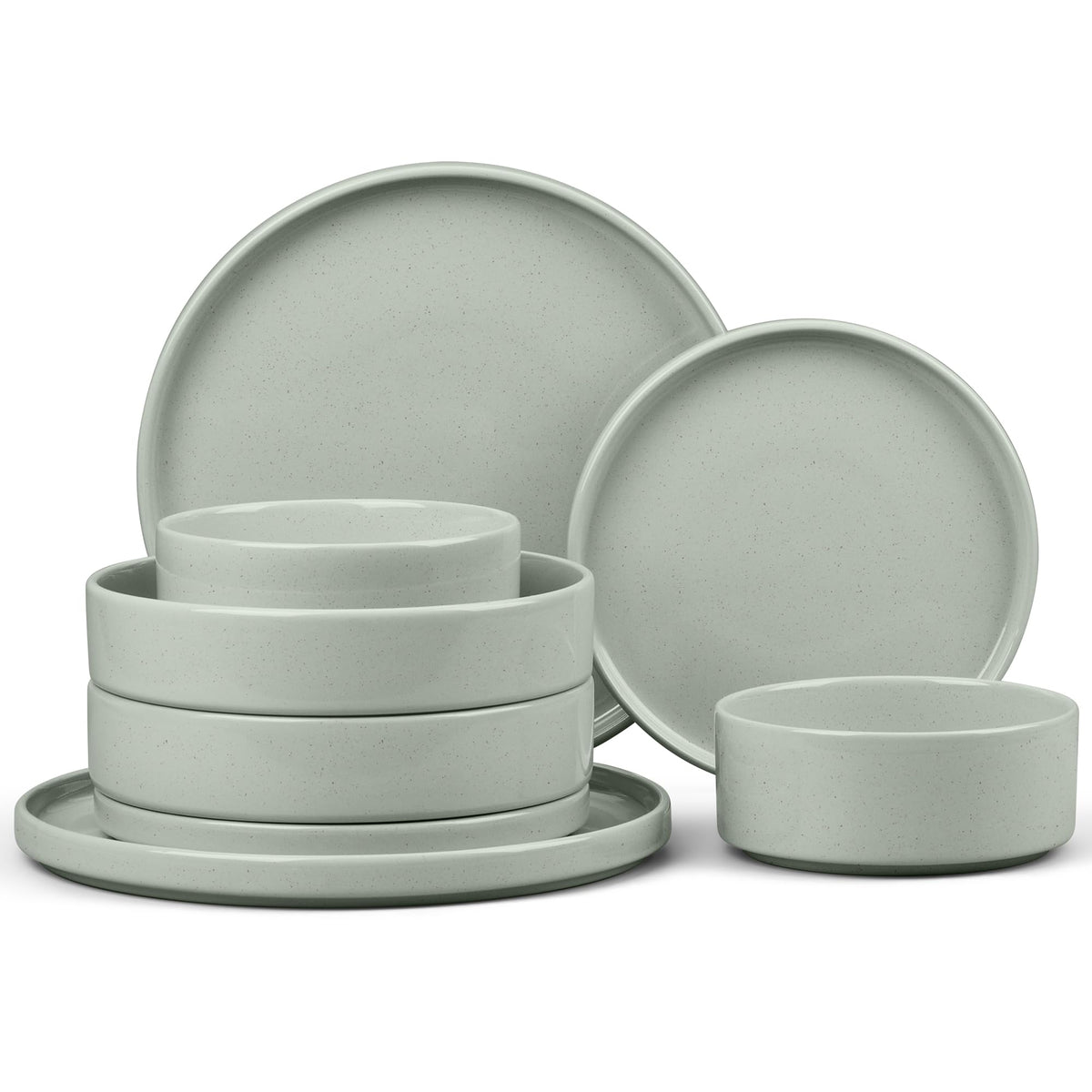 E-far Stoneware Dinnerware Sets, 12-Piece Black Plates and Bowls Set for 4