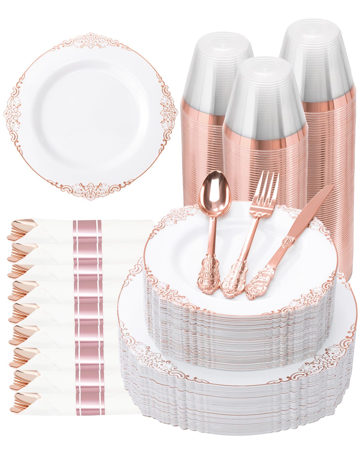 Goodluck 350 Piece Gold Plastic Dinnerware Set for 50 Guests