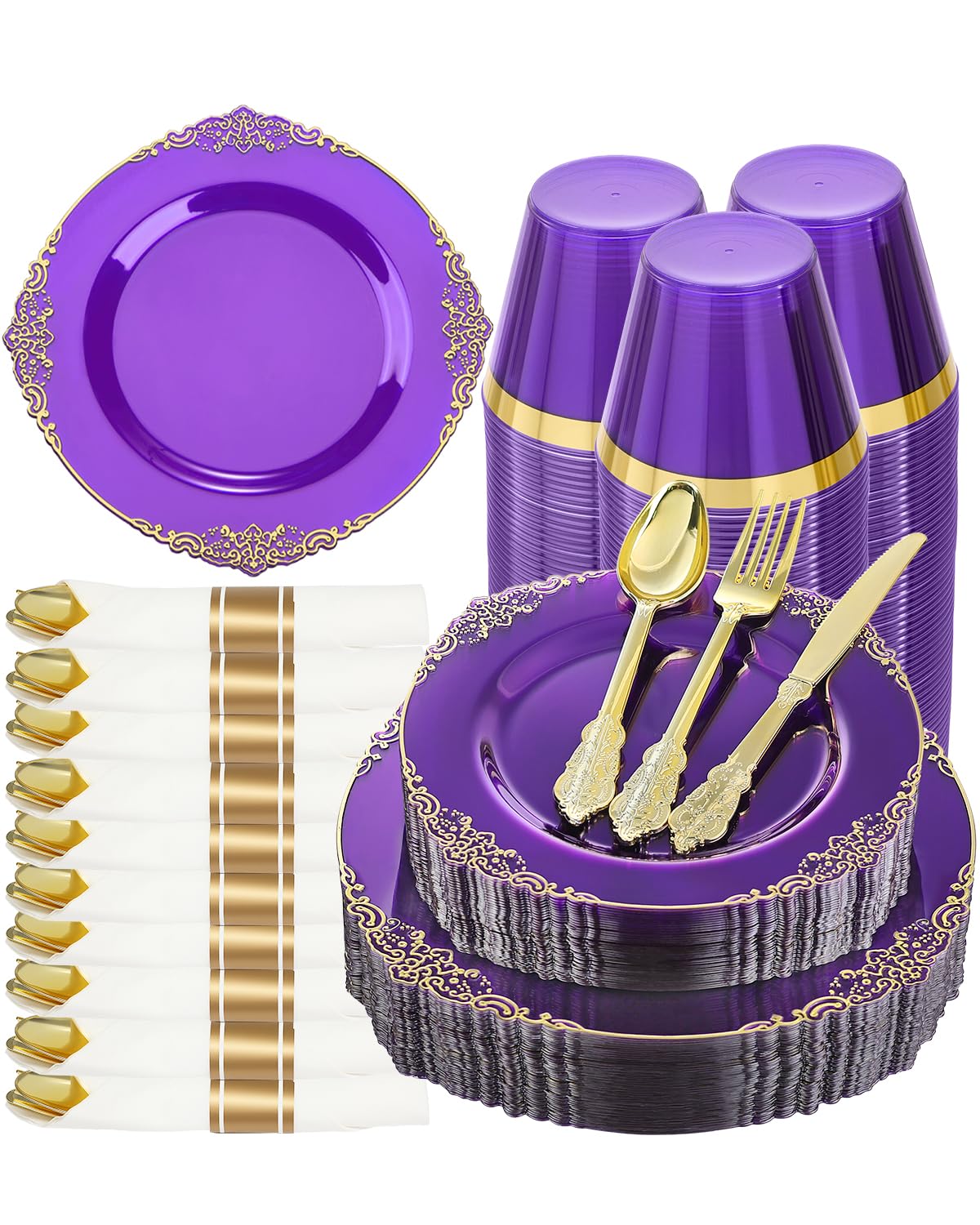 Goodluck 350 Piece Gold Plastic Dinnerware Set for 50 Guests