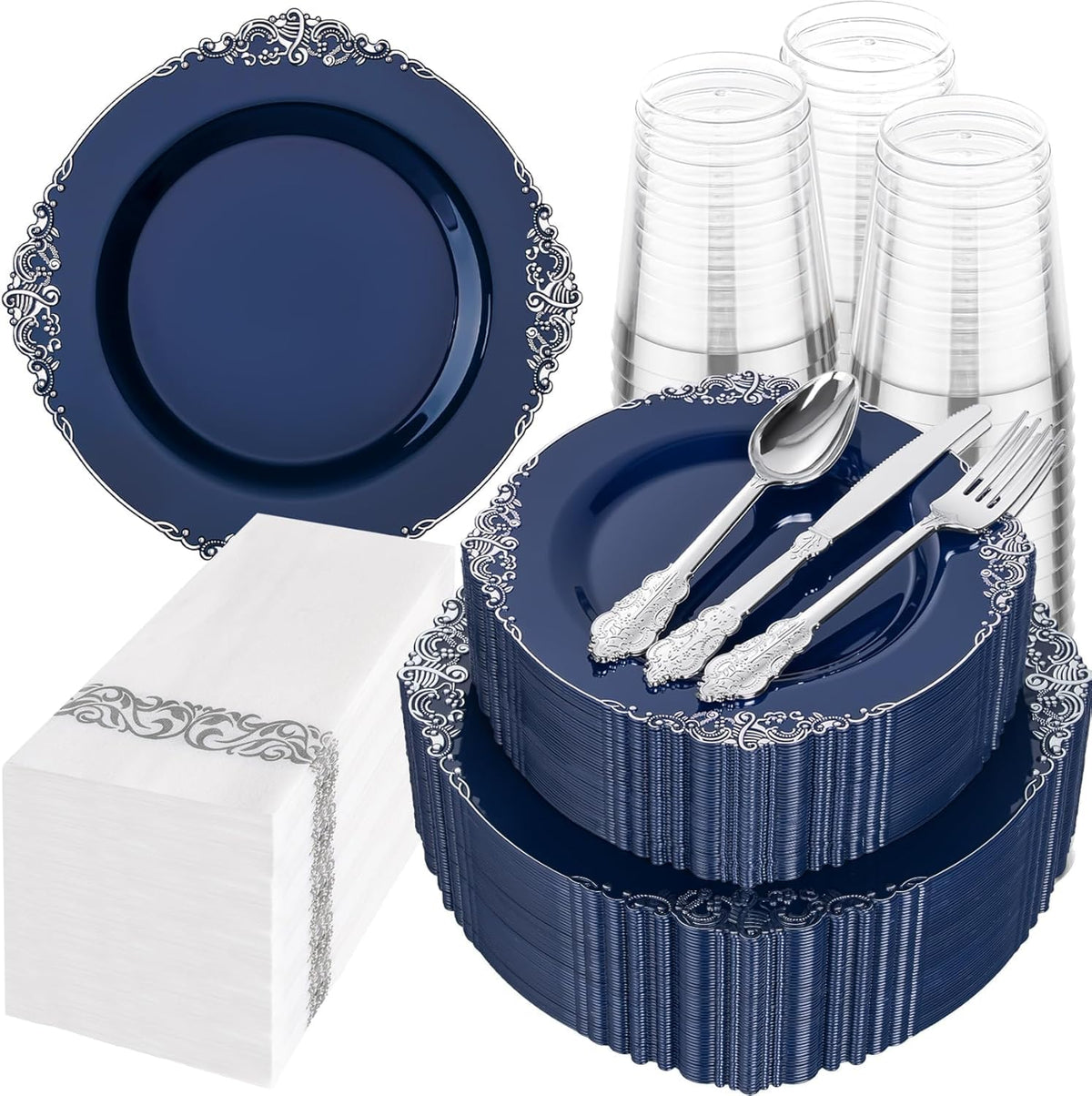 Hioasis 350 Pcs Clear Black Plates for Party