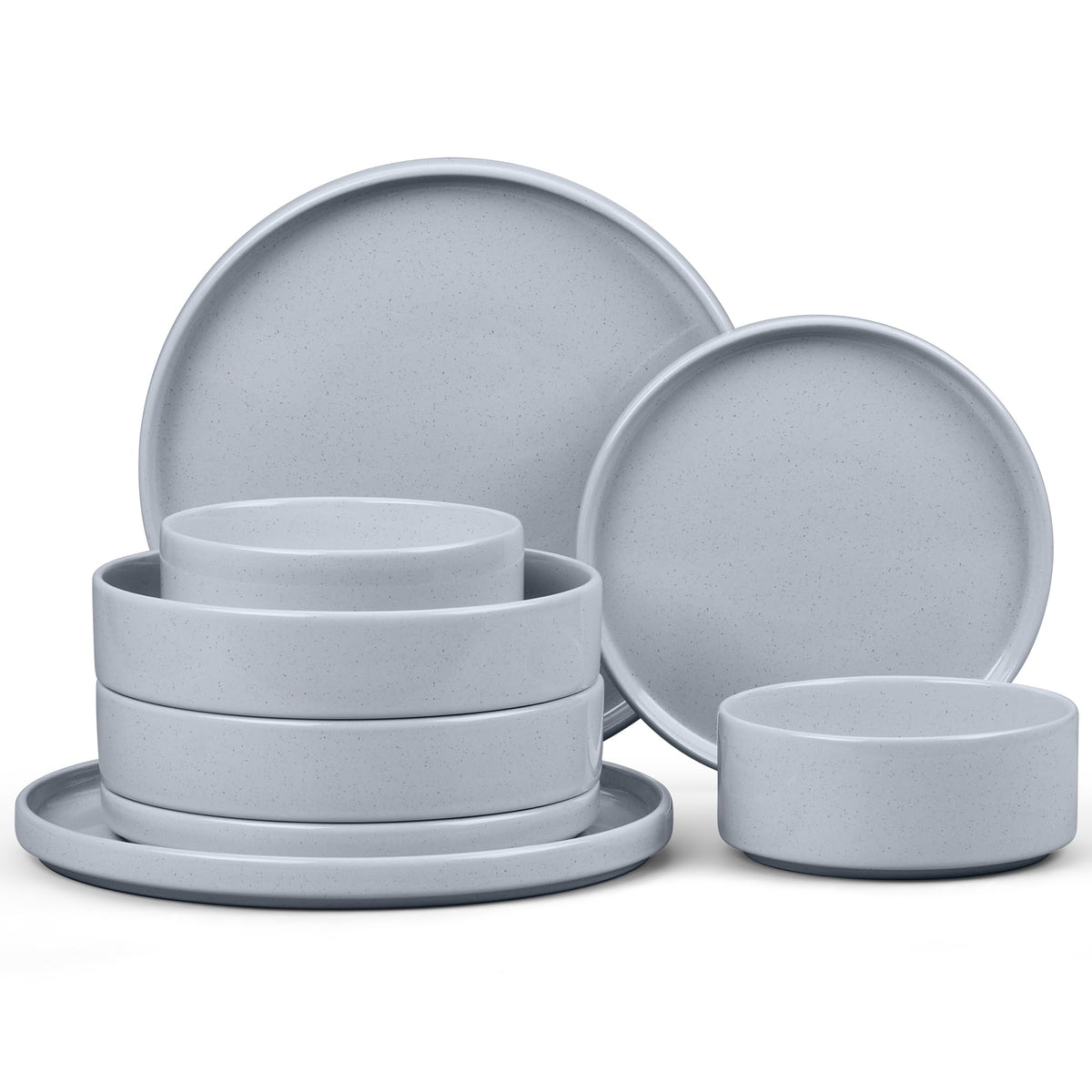 E-far Stoneware Dinnerware Sets, 12-Piece Black Plates and Bowls Set for 4