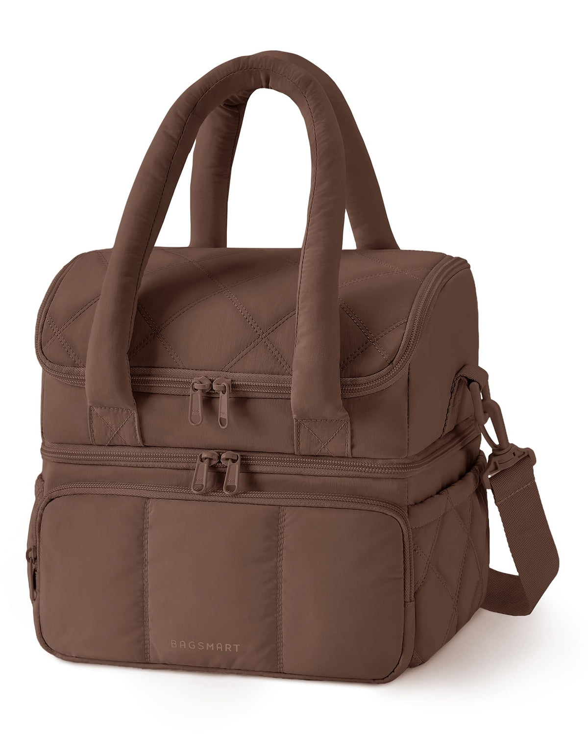 BAGSMART Lunch Bag Women, Double Deck Insulated Lunch Box, Camel