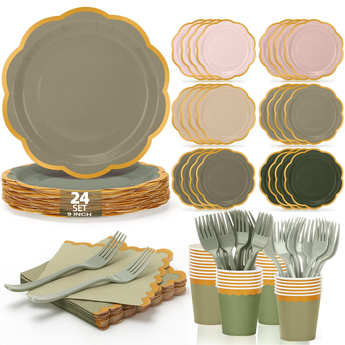 Orange Plates and Napkins Party Supplies for 48 Guests, Disposable 9’’ Gradient Scalloped Orange Fall Paper Plates Tableware Set for Fall Birthday, Harvest Party, Thanksgiving Decorations