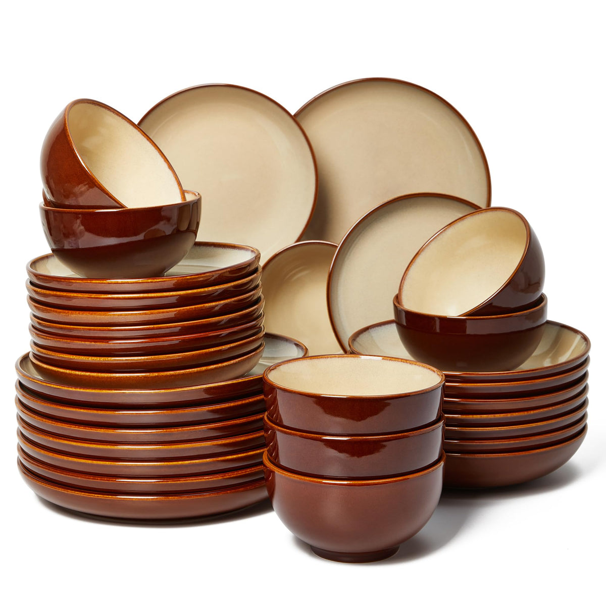 Pokini Stoneware Dinnerware Sets for 8, 24pcs Plates and Bowls Sets Dishes