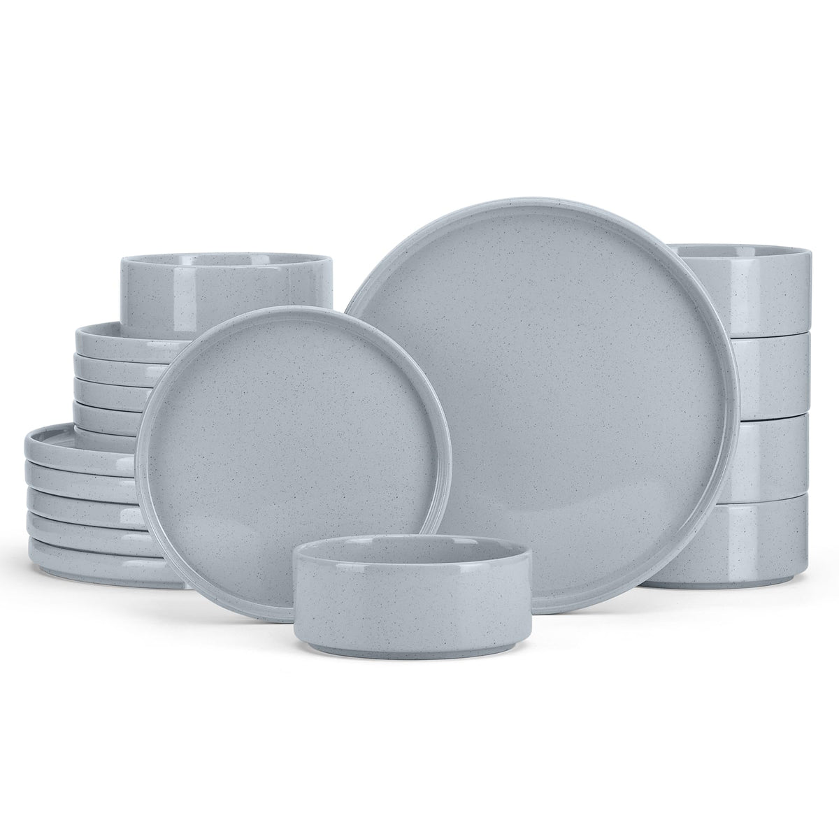 E-far Stoneware Dinnerware Sets, 12-Piece Black Plates and Bowls Set for 4