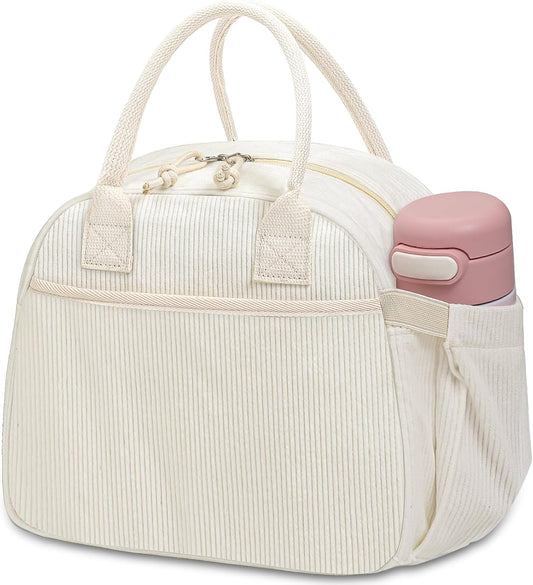 Carry bloom Lunch Box for Women, Insulated Lunch Bag Cute Corduroy Lunchbox