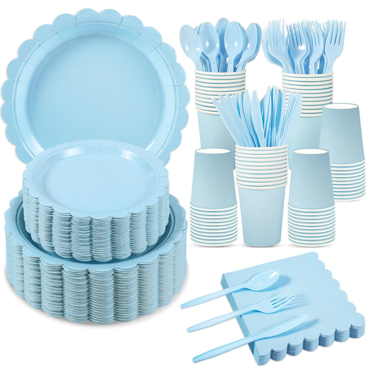 25 Set Party Plates and Cups and Napkins Ivory Scalloped Dinnerware