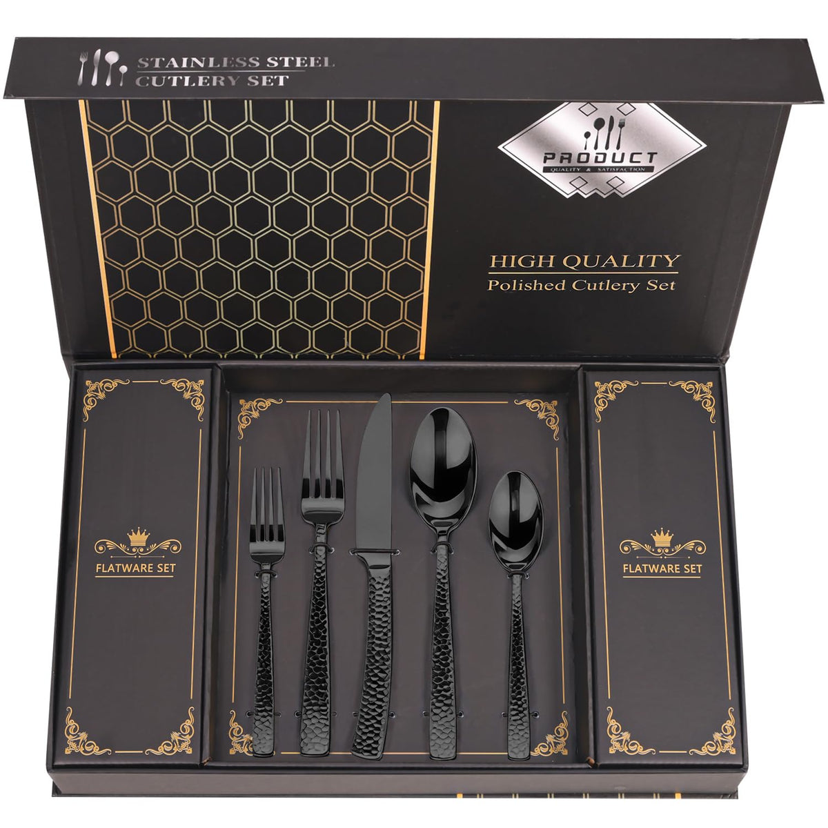 Retro Royal Gold Silverware Set With Gift Box For 8 Cutlery Set Utensils Stainless Steel Flatware 40 Pieces MIKIWAY Kitchen Tableware Set For Gifts Festive, Dishwasher Safe, Mirror Polishing