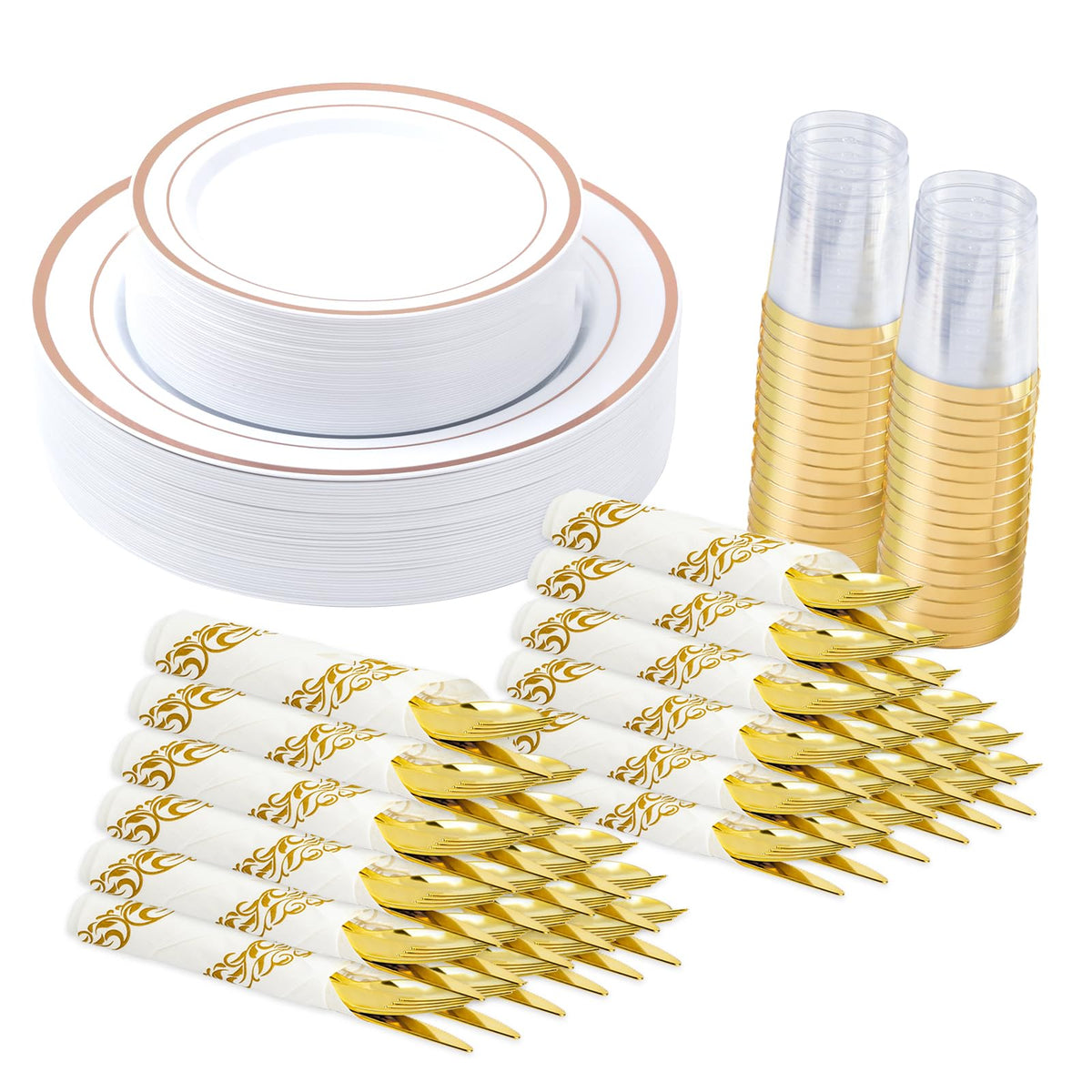 Fijinhom 175PCS Plastic Plates for 25 Guests, Silver Disposable Plates