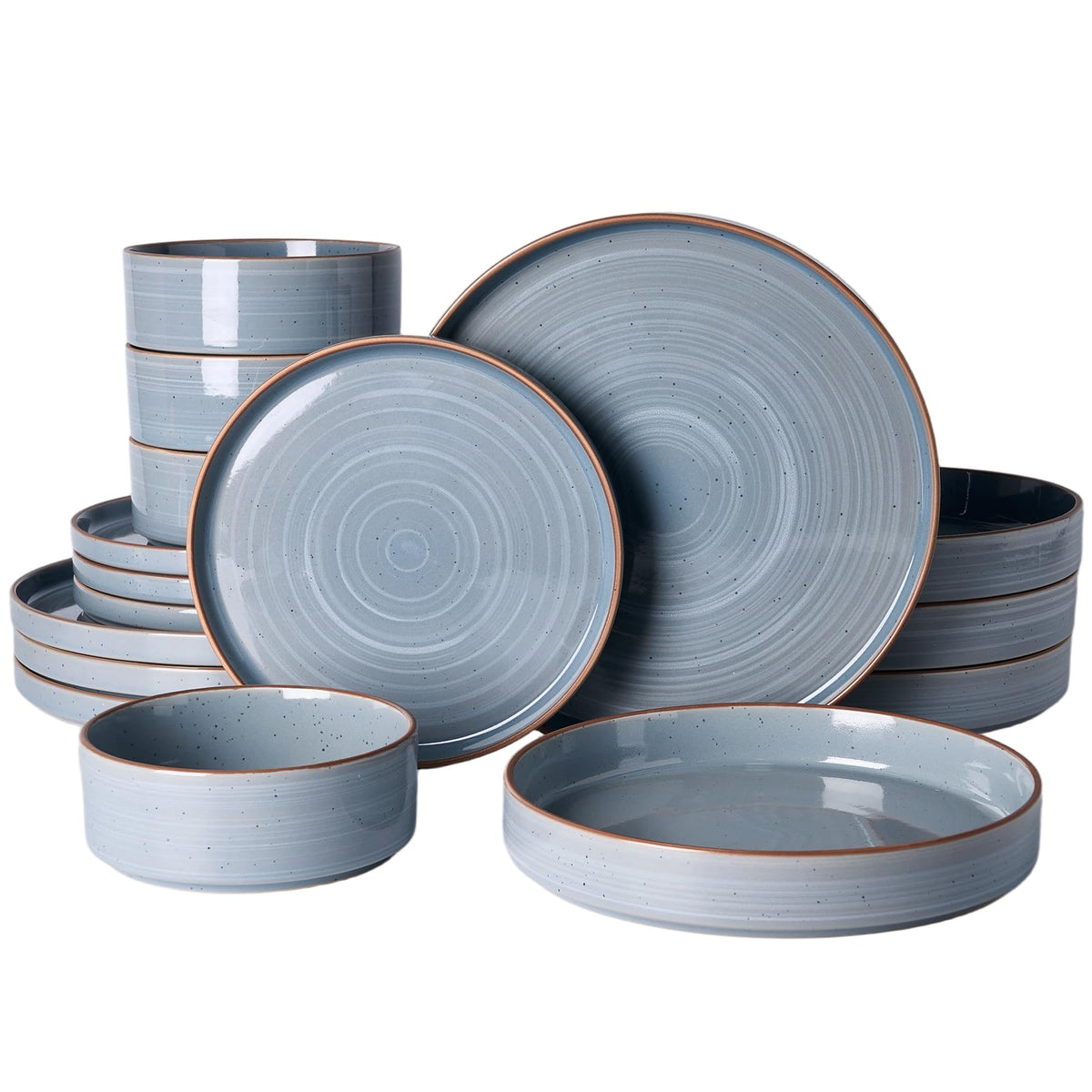 Famiware Nebula Plates and Bowls, 12-Piece Dinnerware Set, Cinnamon Brown