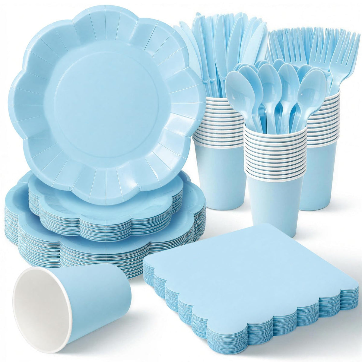 Vyntra Ivory Paper Plates, Cups & Napkins, 350 Pcs Scalloped Party Set