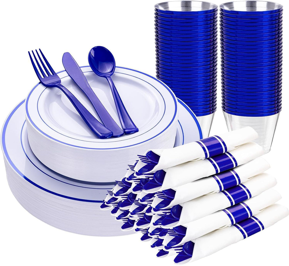 WELLIFE Disposable Plates & Gold Silverware Set, 350 Pieces for 50 Guests