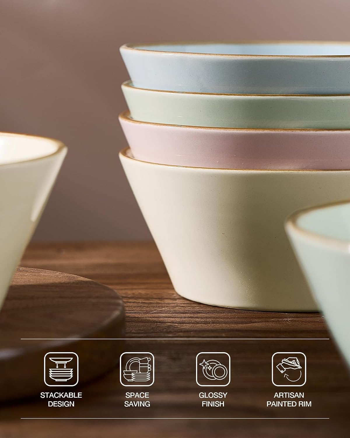 Famiware Saturn Dinnerware Sets, Ceramic Dishes for 4, Rimmed Plates, Bowls