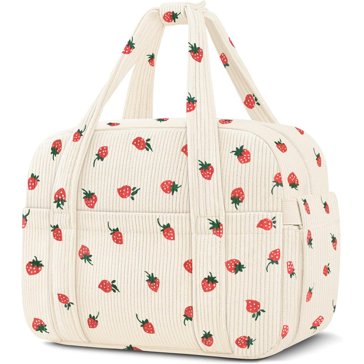 KUBYA Lunch Box for Women, Cute Strawberry Corduroy Insulated Lunch Bag Women Reusable Work Leakproof Simple Adults Large Lunch Boxes Tote Bag Men Cooler Bag