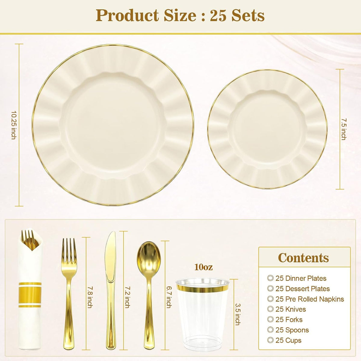 Glowserve Scalloped Plastic Plates Dinnerware Set 175 PCS for 25 Guests
