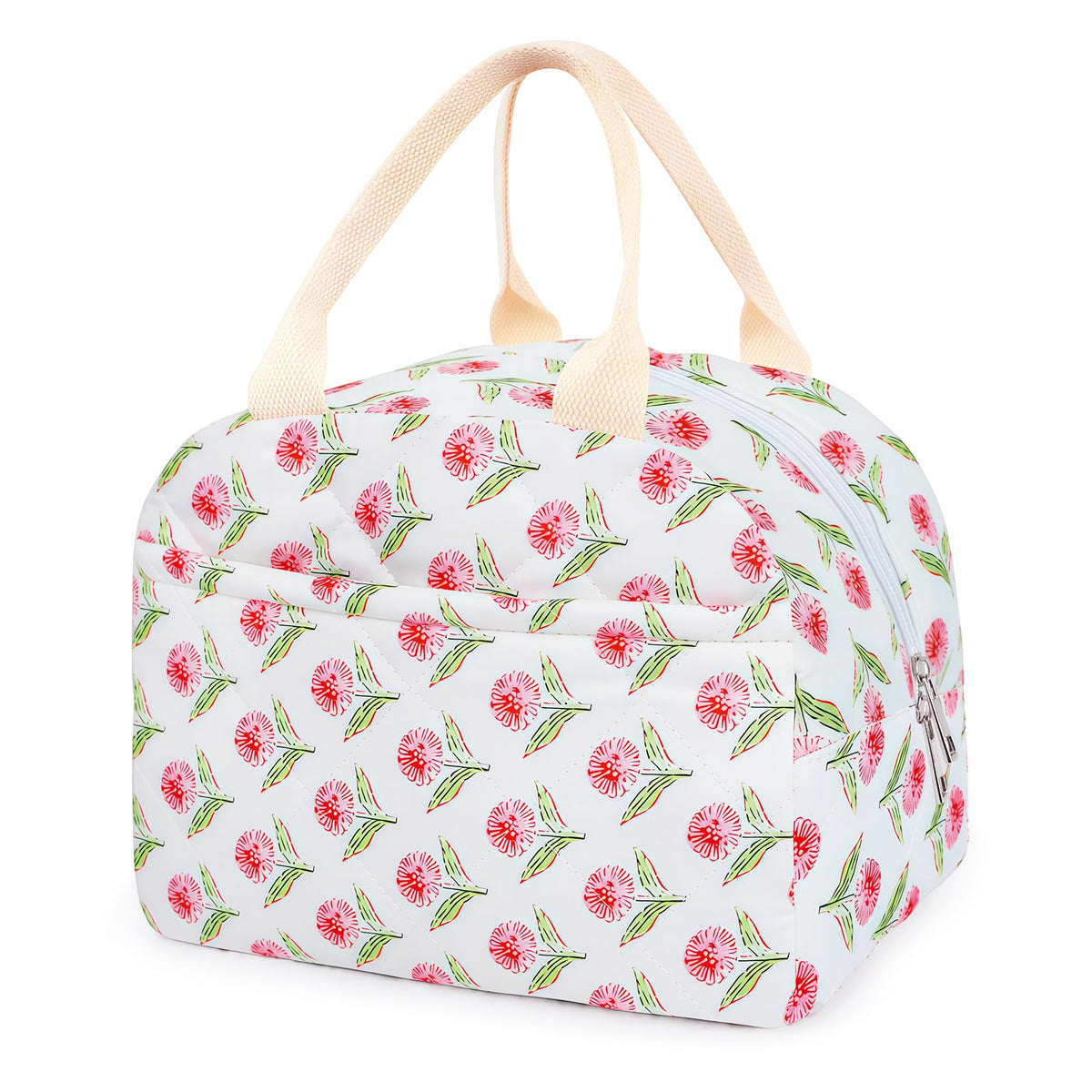 Cotton Quilted Insulated Lunch Bag, Reusable Quilted Floral Lunch Tote Bags