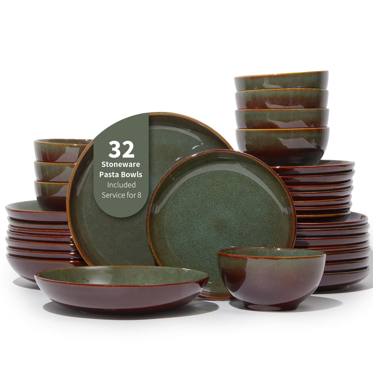 Pokini Stoneware Dinnerware Sets for 8, 24pcs Plates and Bowls Sets Dishes