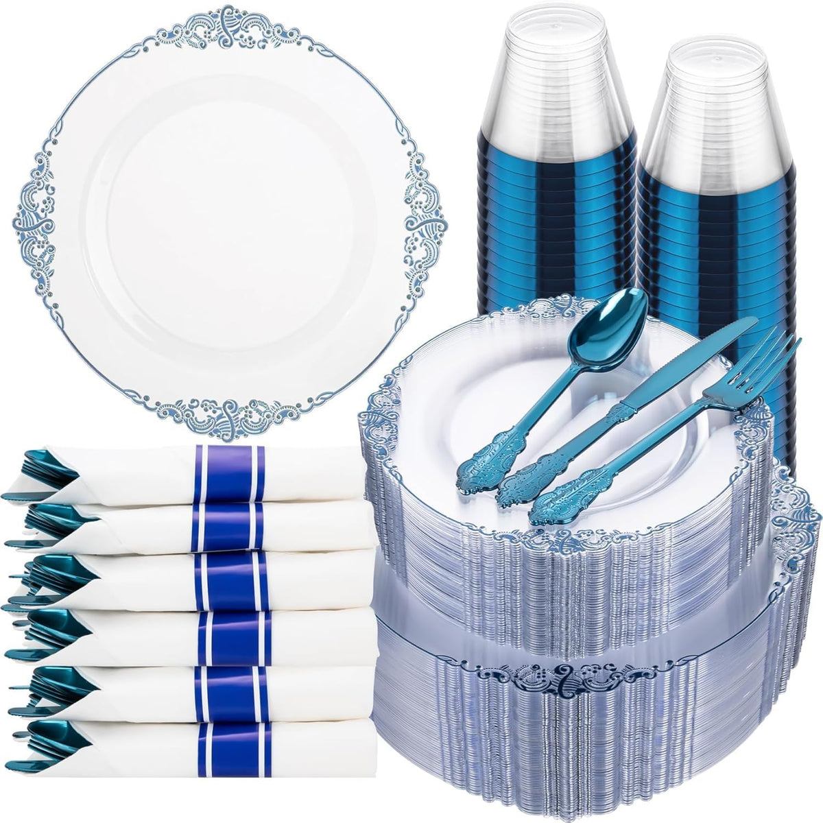 Hioasis 350 Pcs Clear Black Plates for Party