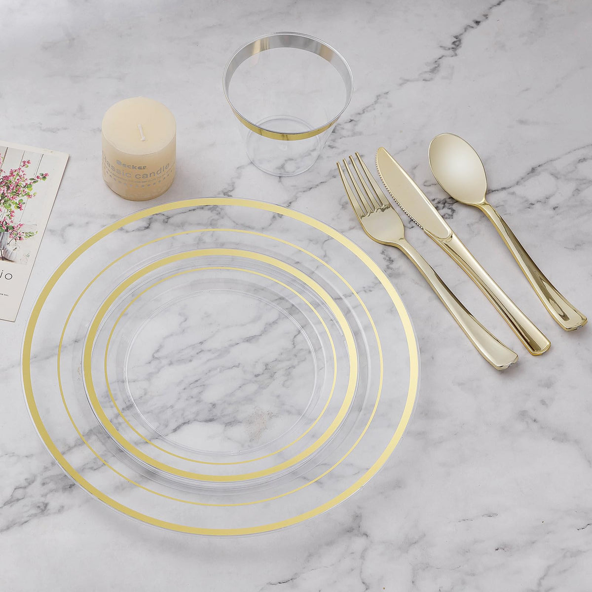 BESTVIP 600PCS Gold Dinnerware Set for 100 Guests,