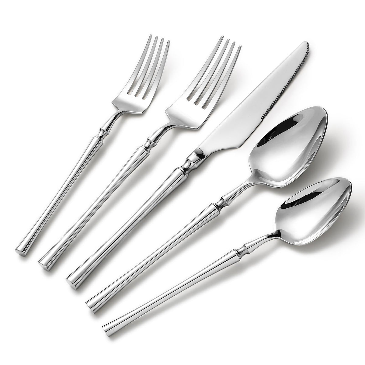Lazycorner 60-Piece Black Silverware Set with Steak Knives Black Stainless Steel Flatware Set for 10 Food Grade Tableware Cutlery Set Rust-proof, Mirror Polished, Dishwasher Safe