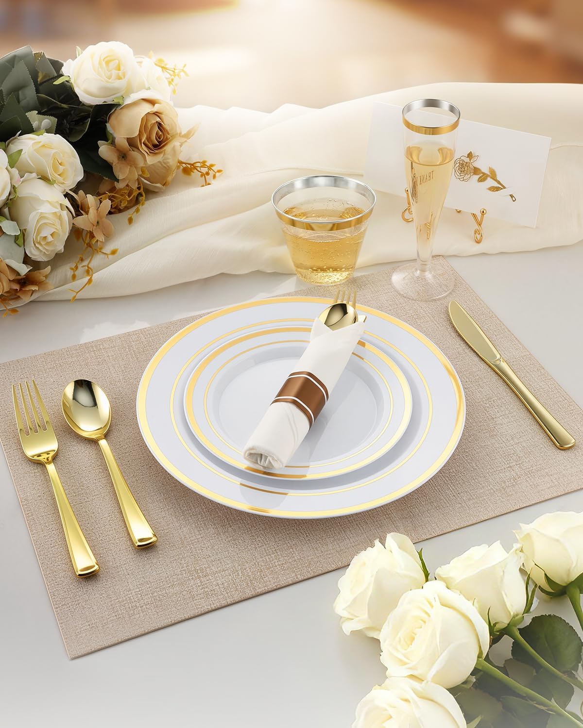 Goodluck 320PCS Gold Plates Sets, Fancy Disposable Dinnerware for 40 Guests