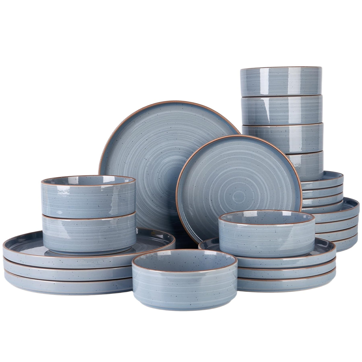 Famiware Nebula Plates and Bowls, 12-Piece Dinnerware Set, Cinnamon Brown