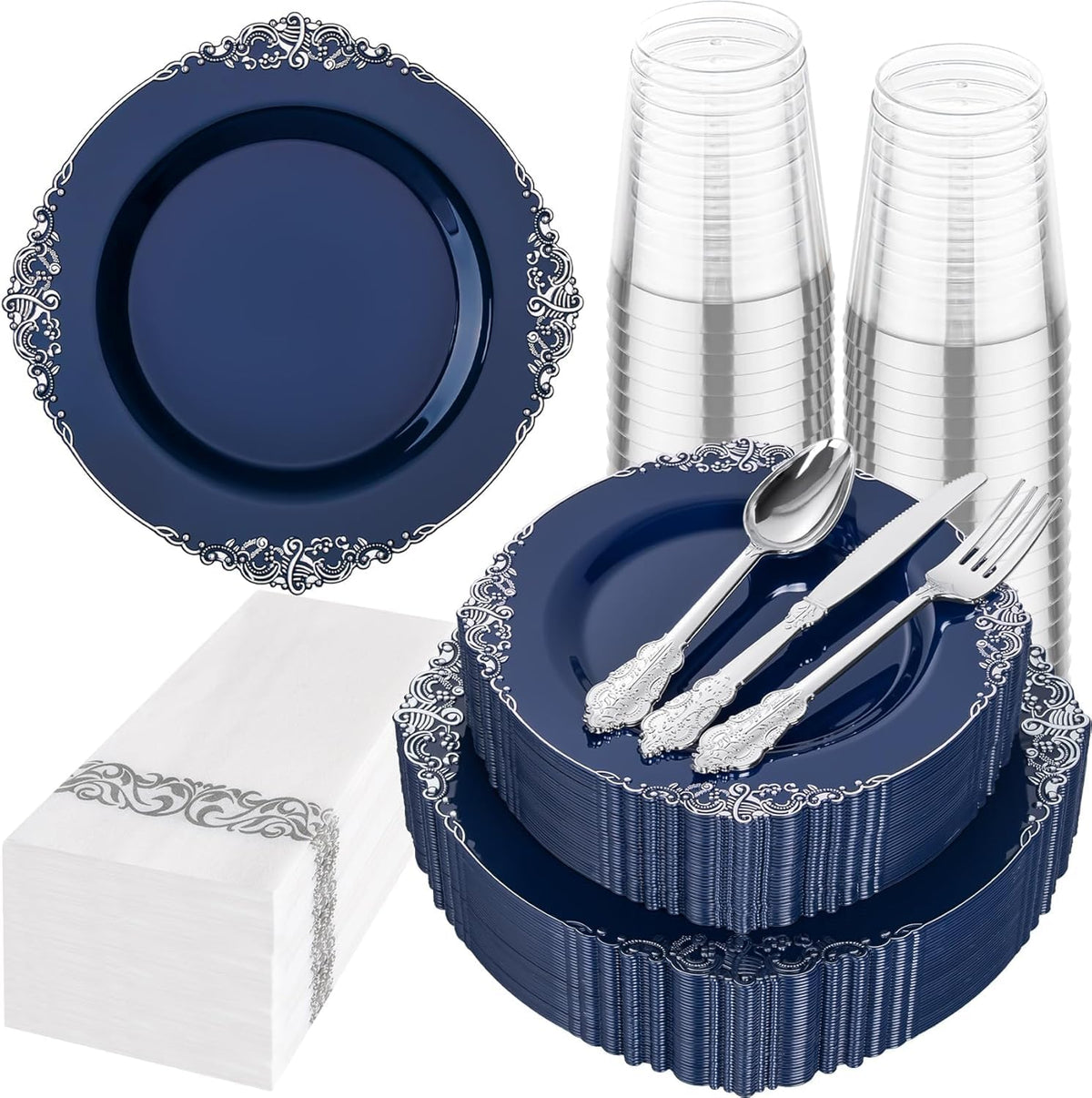 Hioasis 350 Pcs Clear Black Plates for Party