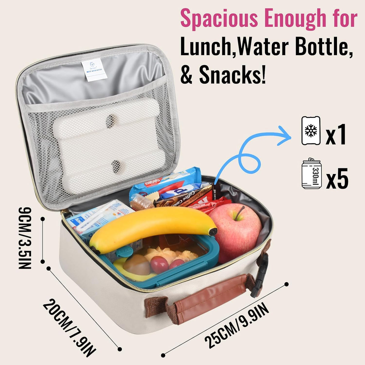 Genteen Lunch Box for Kids, Boys - Insulated Small LunchBox Reusable, Zip Closure & Buckle Handle, Portable Cooler for Work, School, Travel (White)
