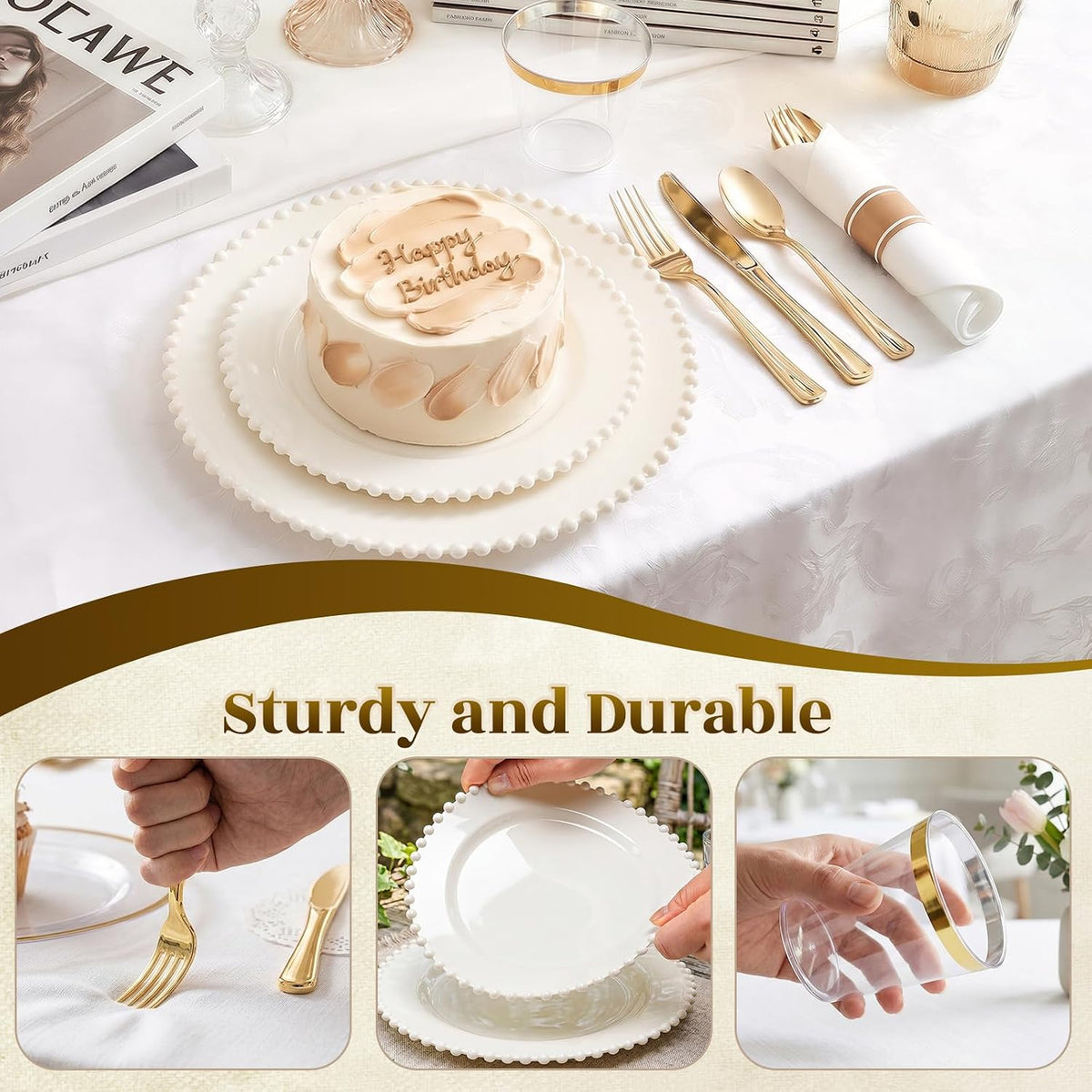 175pcs Plastic Dinnerware Set Ivory 25 Guests for Wedding