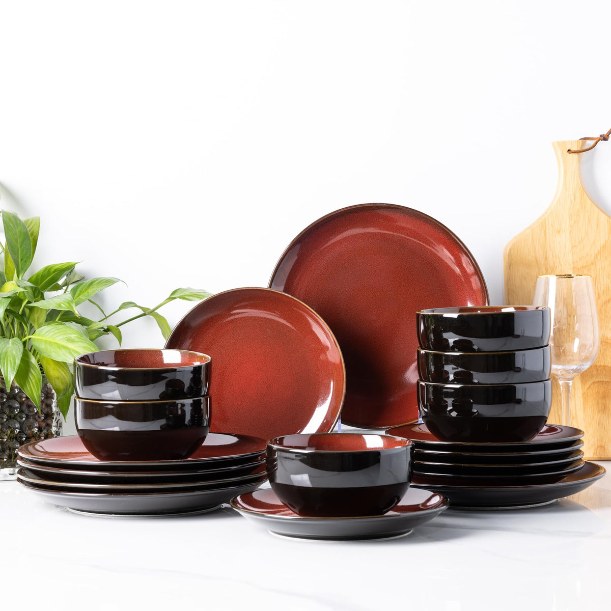 LeRatio Ceramic Dinnerware Sets for 6,18Pcs Porcelain Plates and Bowls Set
