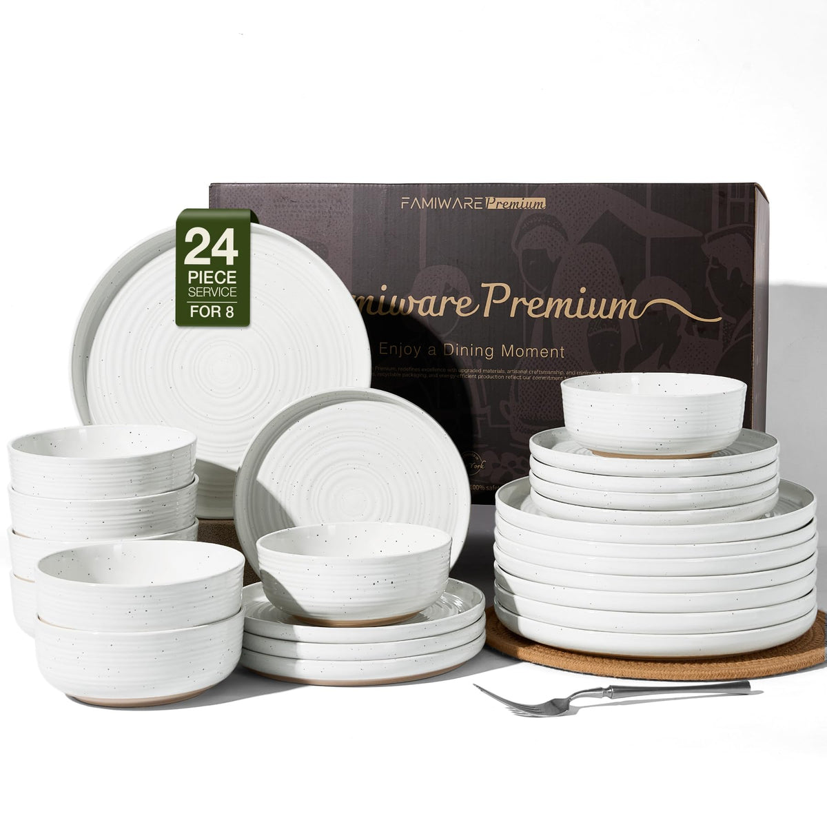 Stoneware Dinnerware Sets for 6, Plates and Bowls, Brown