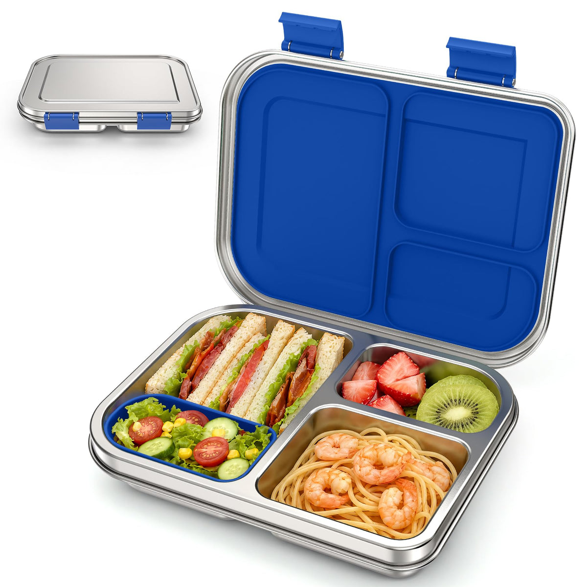 BABHAMNESS Stainless Steel Bento Box Kids, 3 Compartments Leak Proof Metal Bento Lunch Box, 304 Stainless Steel Bento Lunch Containers for School and Office,Dishwasher Safe, BPA-Free-Pink