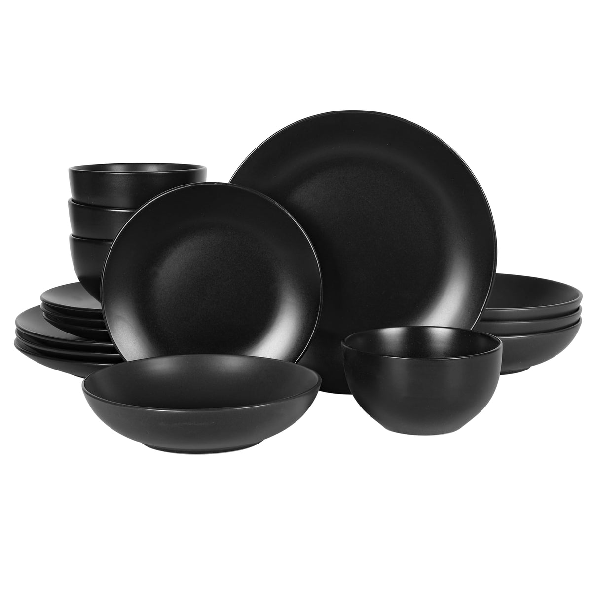 Gibson Home Hazeltine 16-Piece Navy Blue Stoneware Dinnerware Set – Plates and Bowls, Durable Ceramic Kitchen Dinner Set